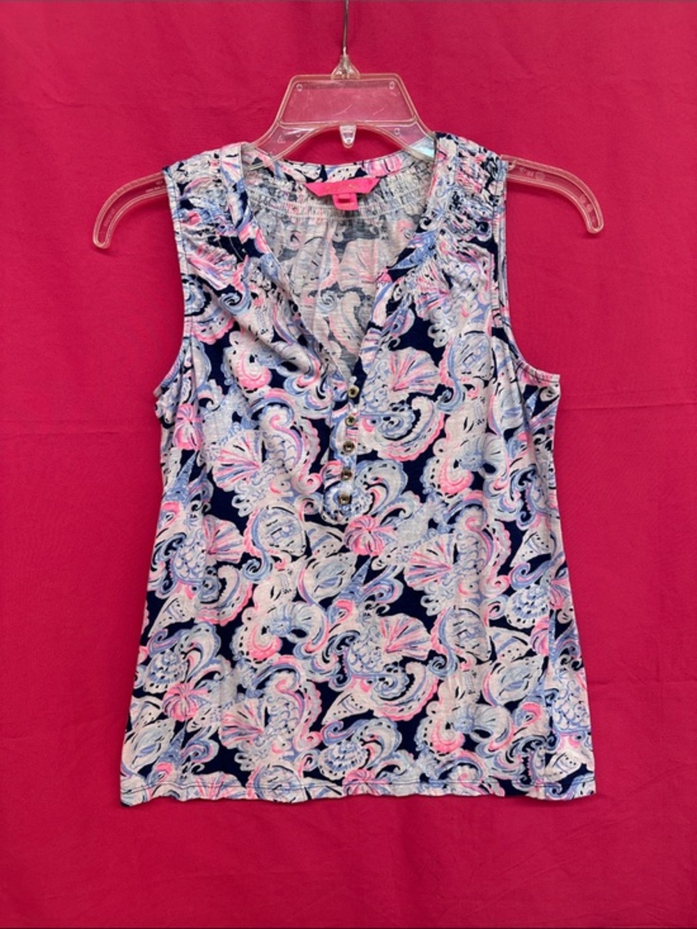 Lilly Pulitzer Navy Tank with Pink & White Paisley